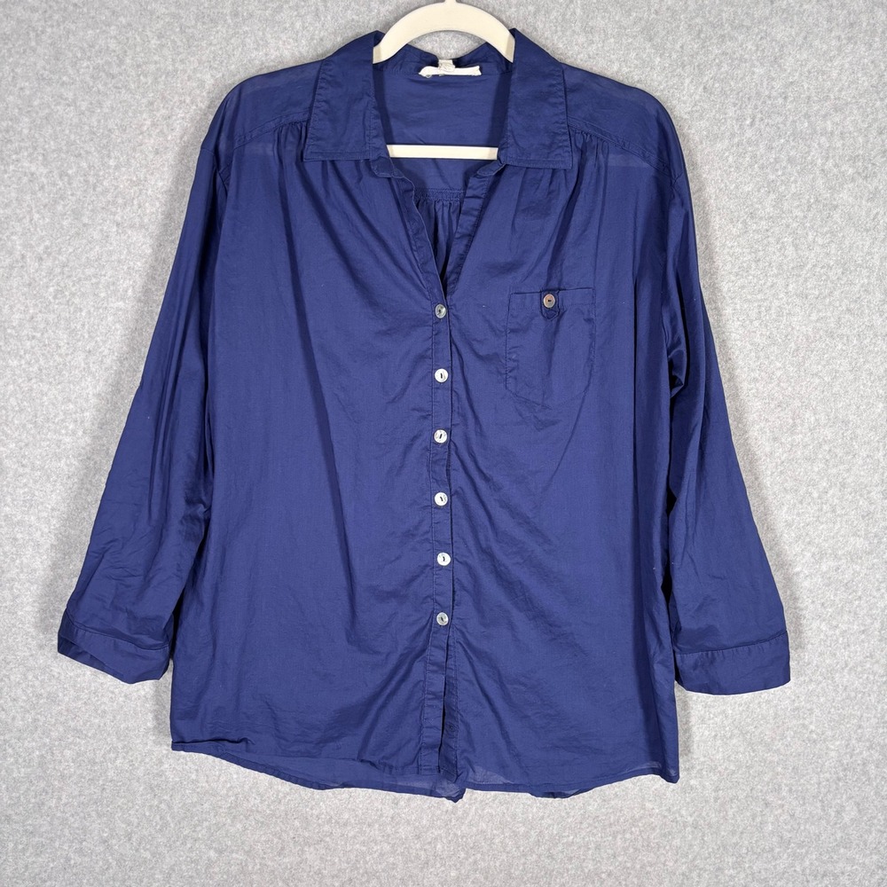 Hester & Orchard Button Down Shirt‎ XL Blue 100% Cotton Blouse Minimalist Career